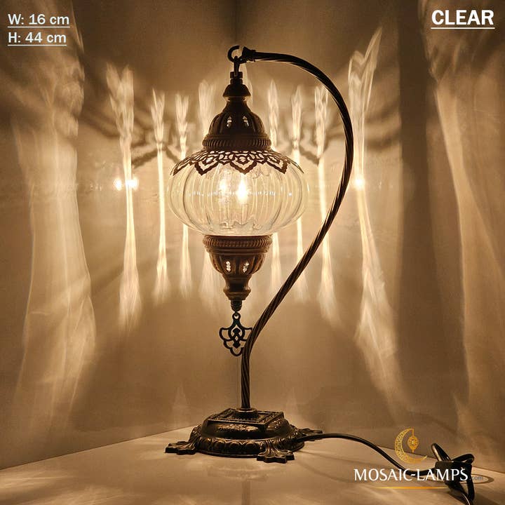 Mosaic Lamps - Wholesale Accent/Desk Lamp - Clear Optic Globe Gooseneck Table Lamp, Ottoman Desk Light,