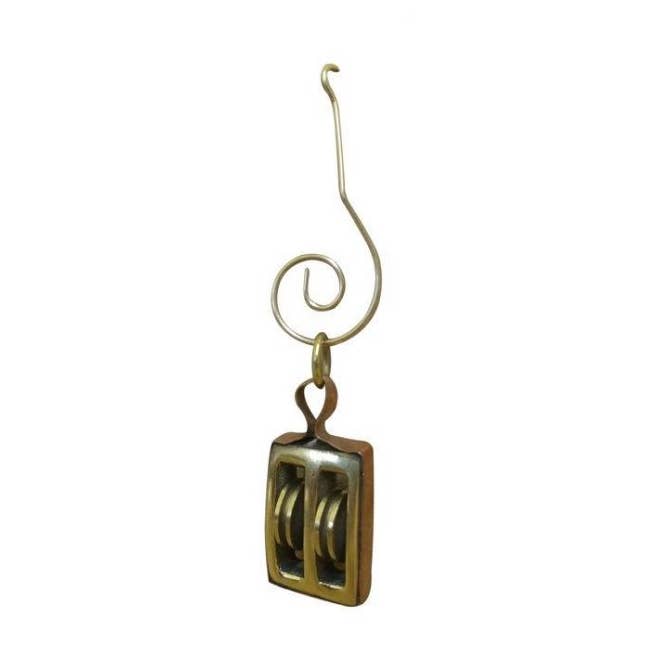 Solid Brass Pulley Christmas Ornament 4" for wholesale by Hampton Ironworks