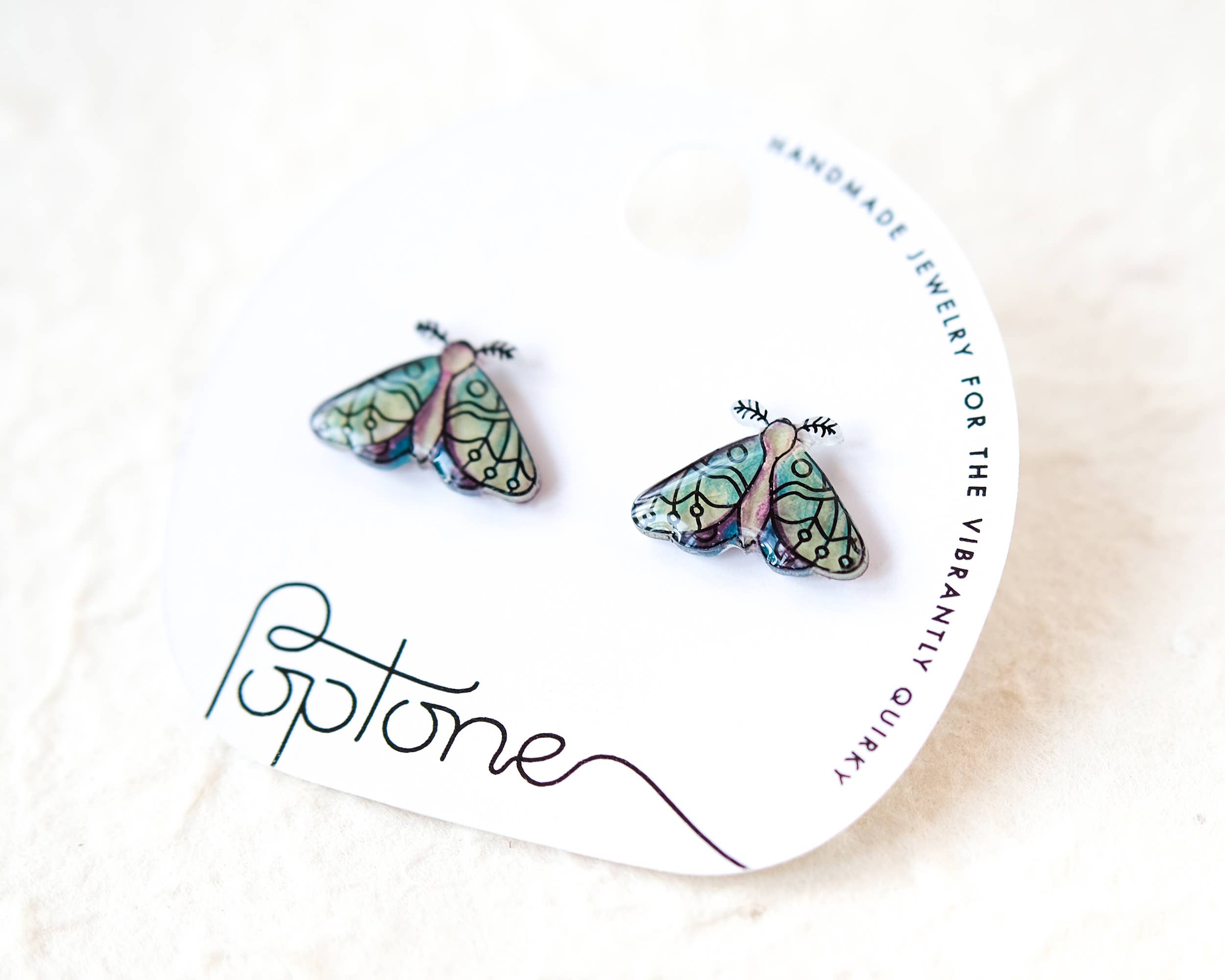 Poptone Co. - Wholesale Stud/Post Earrings - Green Forest Night Moth Stud Earrings0