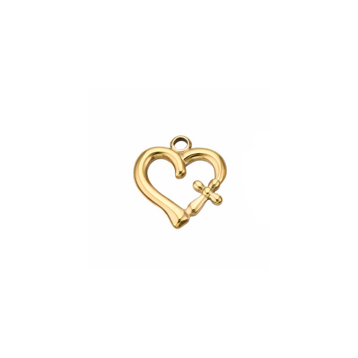 Gold Heart Cross Charm for wholesale by The Charm Bar Company