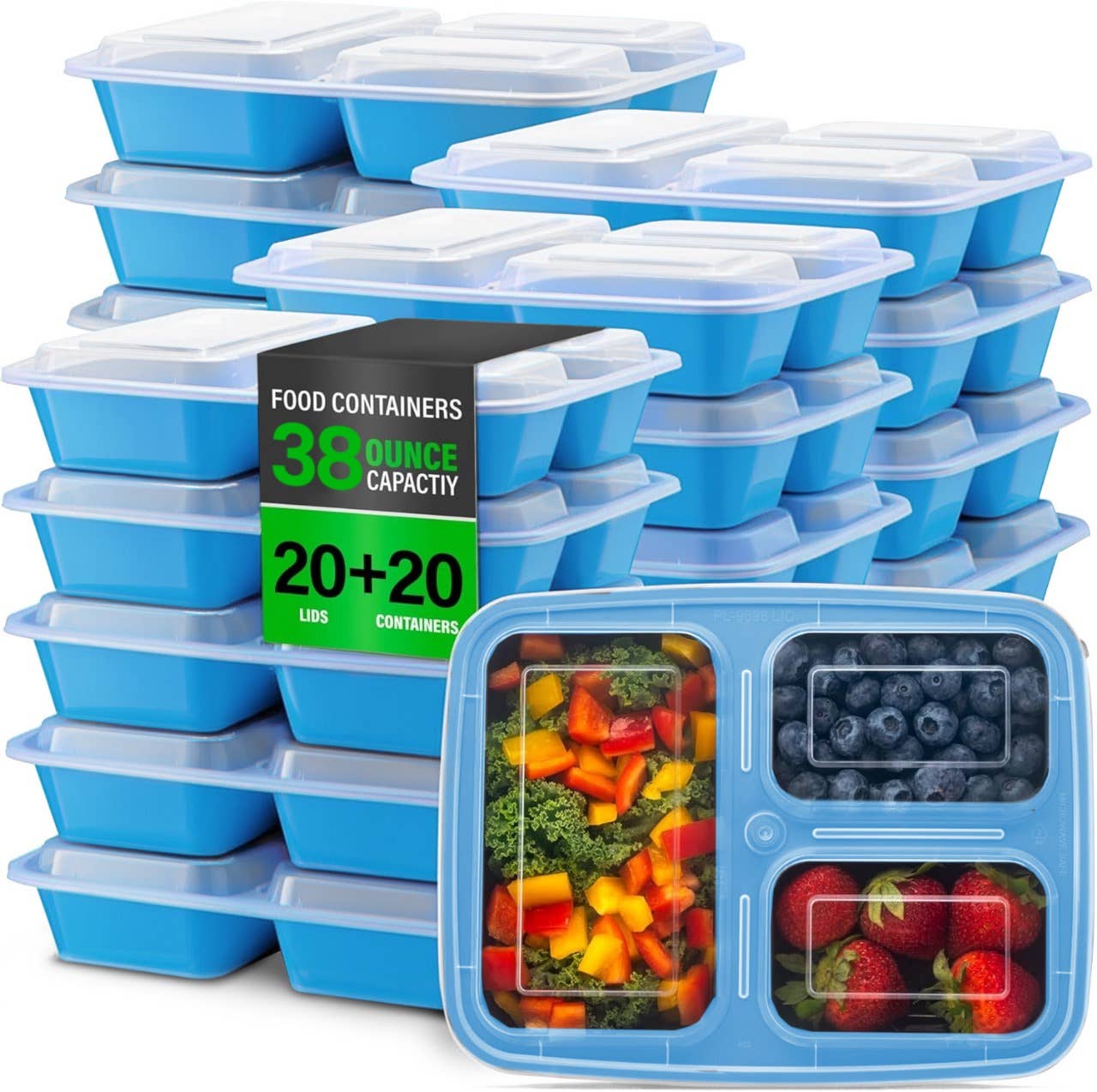 Innovarix – Recipiente para armazenar alimentos por atacado – 20 CONJUNTOS de Recipientes para Preparação de Refeições com 3 Compartimentos (Para levar)2