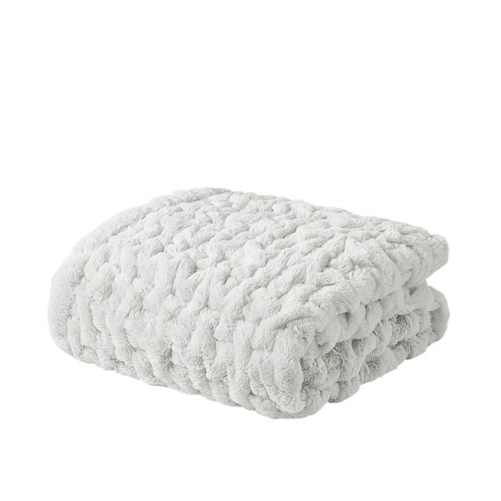 Olliix - Wholesale Throw Blanket - Soft Warm Ruched Faux Fur Throw Blanket 50x60", Silver Grey