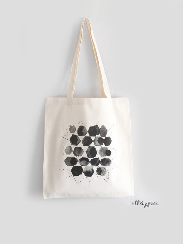Unisex Tygväska Hexagon Grafisk Svart och Vit Akvarell för wholesale av Thévy Guex