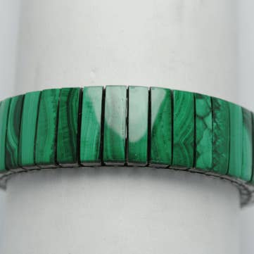 Bracciale elasticizzato in malachite e acciaio per la vendita all'ingrosso da parte di Iroquoise