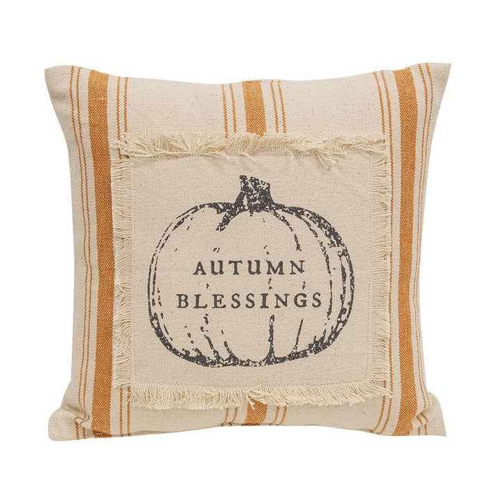 Almofada Outono de Bênçãos com Listras Laranja, 25 cm x 25 cm por atacado de Col House Designs