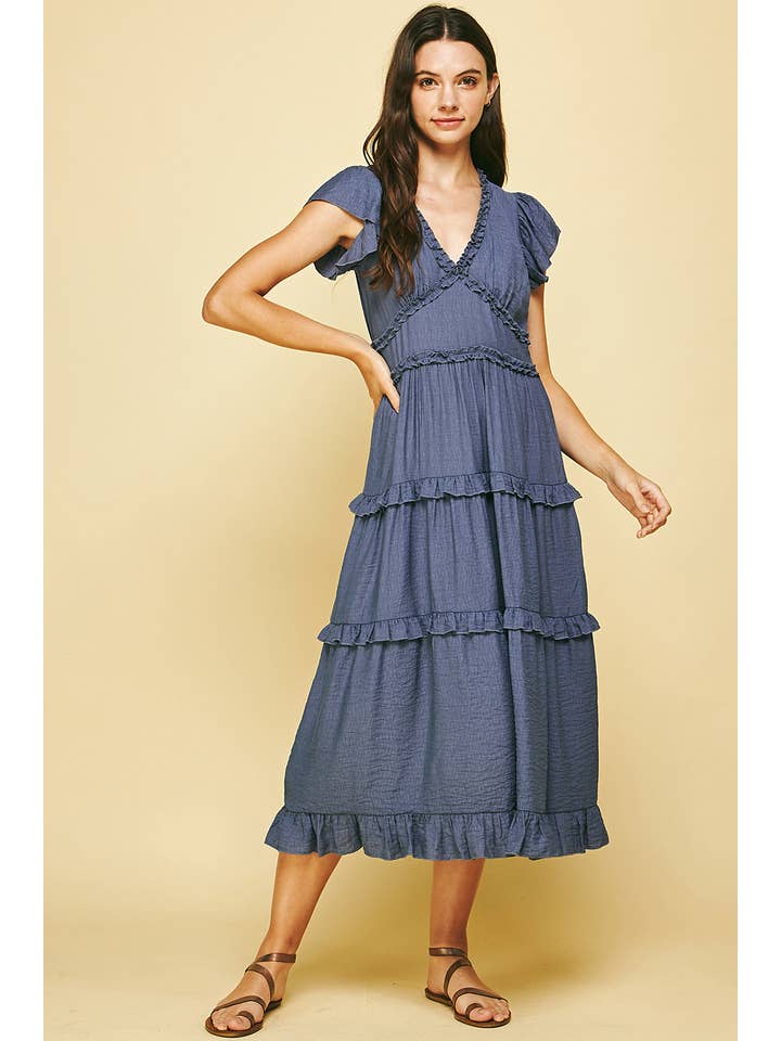 PINCH - Wholesale Dress - Women's - RUFFLED TEA LENGTH DRESS - 3597D