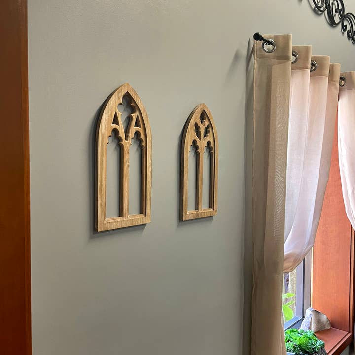 Zeckos - Wholesale Wall Accent - Set of 2 Washed Wood Gothic Arch Window Frame Wall Hangings 19