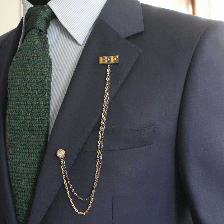 Customized Chain Handmade Lapel Brooch, Personalized Letter for wholesale by COOLMENCLUB