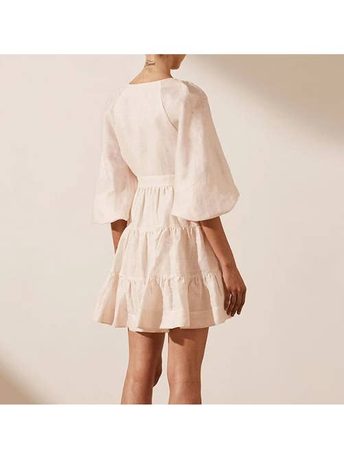 Ayurvastram - Wholesale Dress - Women's - Stella Women's Linen Cotton tiered, Frill Wrap Dress5