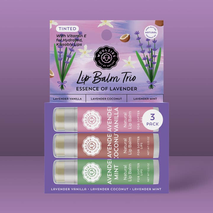 Trio de baumes à lèvres au beurre de karité naturel – Essence de lavande pour la vente par Woolzies