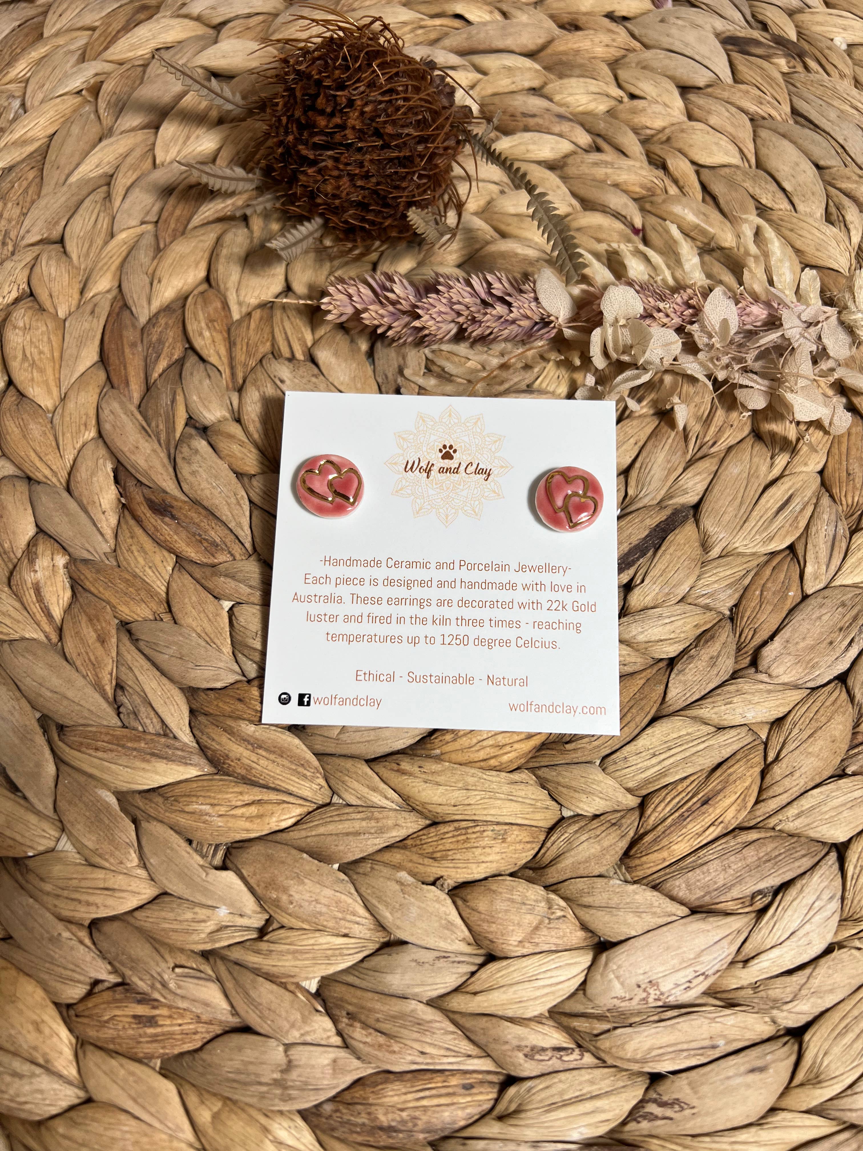 Wolf and Clay Pty Ltd - Wholesale Stud/Post Earrings - Hearts with Gold - Ceramic Stud Earrings1