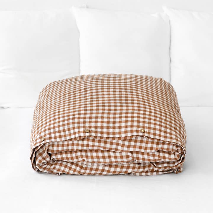 MagicLinen (We handle U.S. import procedures for you) - Wholesale Duvet cover - Cinnamon gingham linen duvet cover0