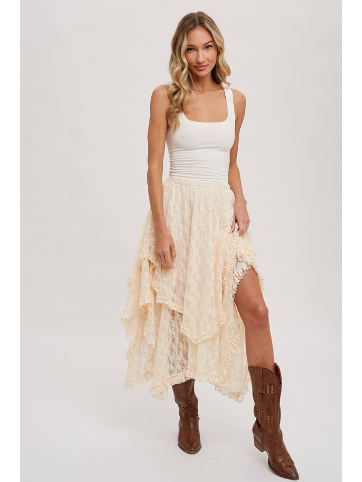 Bluivy - Wholesale Skirt - Women's - LACE TIER MIDI SKIRT