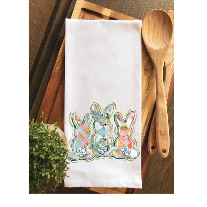 Watercolor Cottontail Bunnies Tea Towel - Kitchen Towel for wholesale by Rouge 225