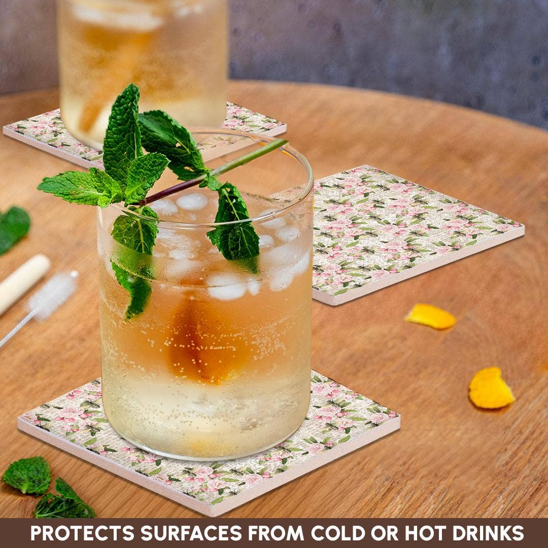 3dRose – Großhandel Untersetzer – 3dRose, Hübsches rosa Blumenmuster mit Bienen-Collage, Untersetzer2