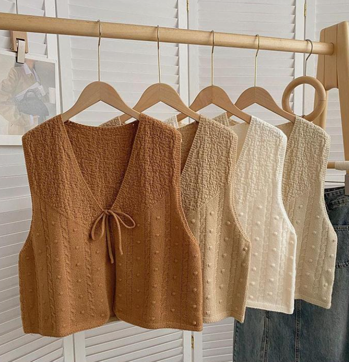 Rosa Clothing - Wholesale Knit Top - Women's - V-neck Ribbon Bow tie front lace up knit Cardigan gilets10