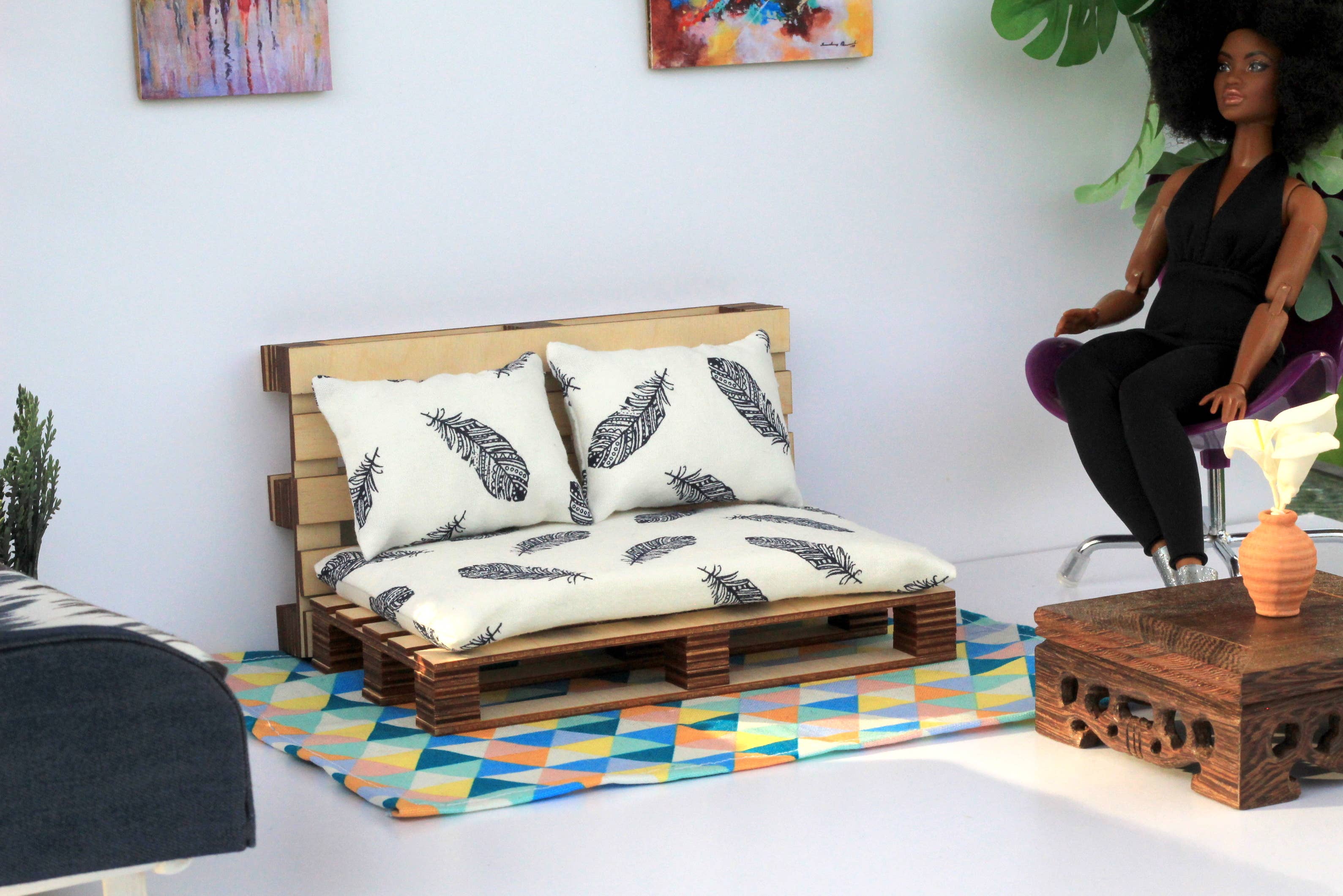 Lenasminiland - Wholesale Doll Accessory Kit - Kids - Miniature pallet bed, dollhouse furniture 1:6 scale sofa wit7