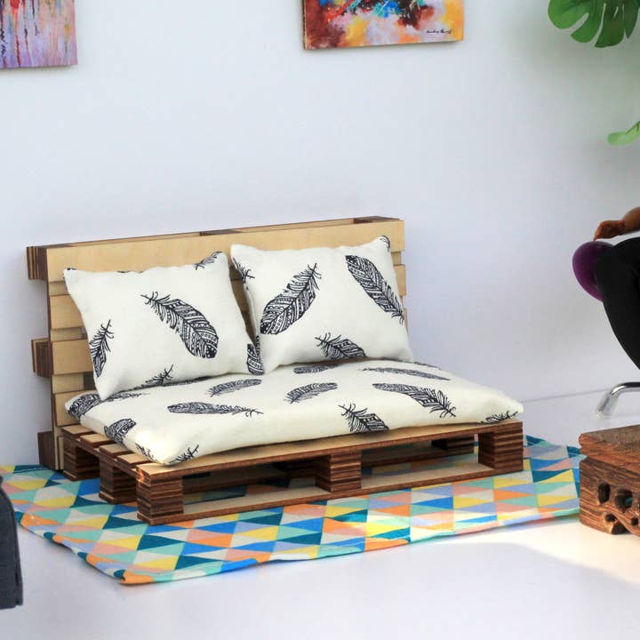 Lenasminiland - Wholesale Doll Accessory Kit - Kids - Miniature pallet bed, dollhouse furniture 1:6 scale sofa wit7