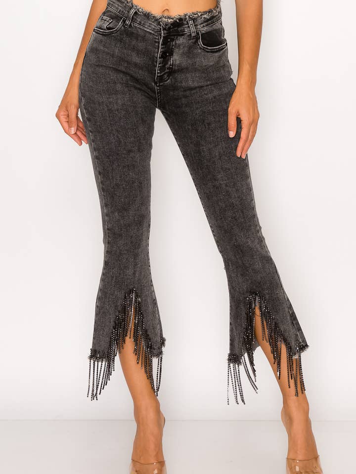 Blue B 1365P - Denimbyxor med strass och fransar för wholesale av Blue B