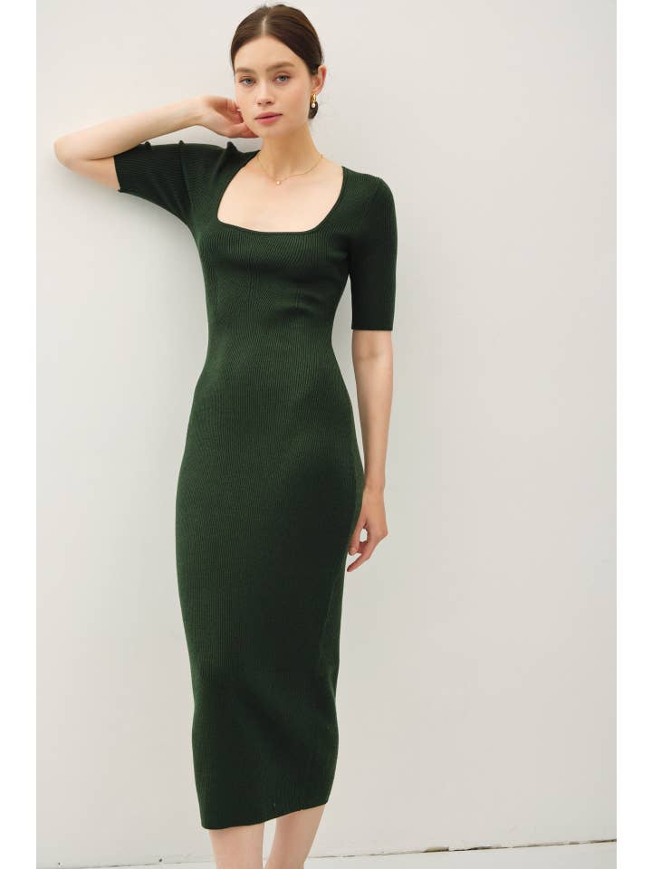 Be Cool - Wholesale Dress - Women's - SQUARE NECK HALF SLEEVE BODY CON SWEATER DRESS14