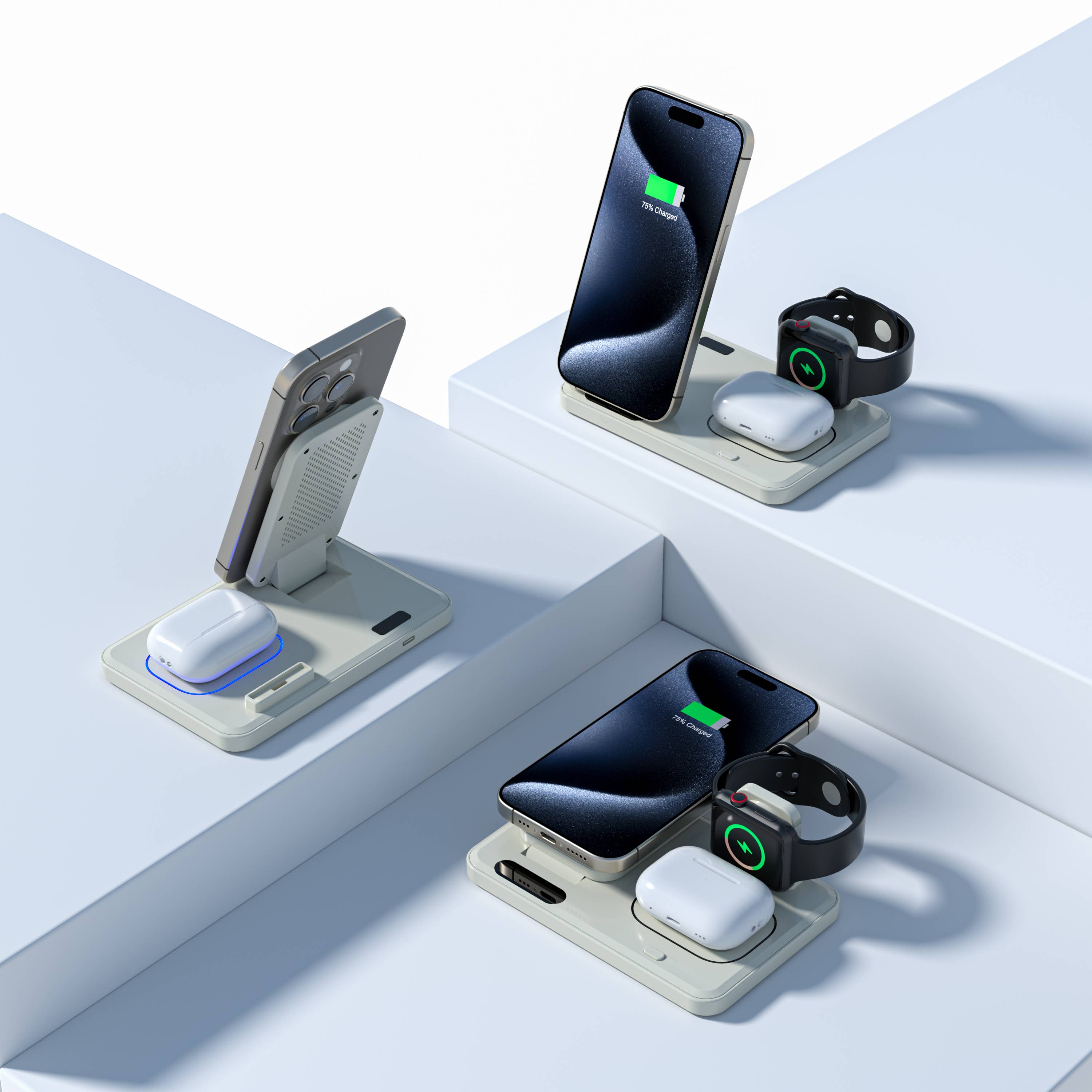 LAX Gadgets - Wholesale Charger - Flat Folding 3-in-1 Fast Wireless Charger -Retail Packaging1