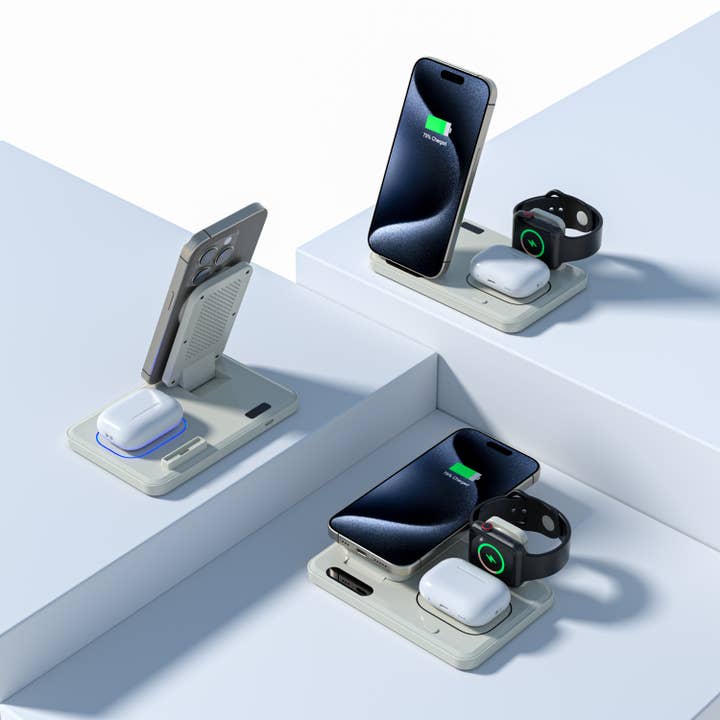 LAX Gadgets - Wholesale Charger - Flat Folding 3-in-1 Fast Wireless Charger -Retail Packaging1