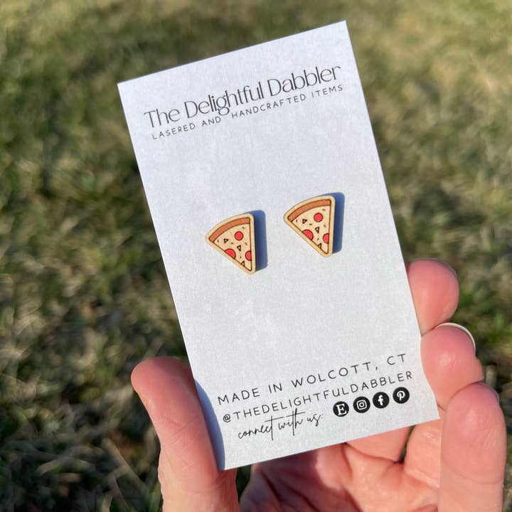 Pizza Earrings - regular and extra cheese for wholesale by The Delightful Dabbler LLC