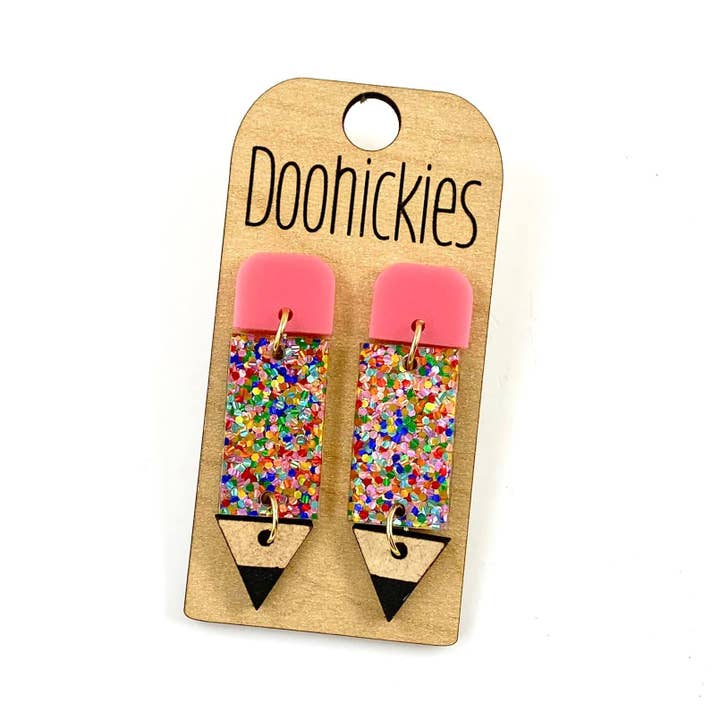 Doohickies - Wholesale Dangle Earrings - 2" Lil' Pencil Acrylic Dangles - Back to School Teacher Earrings