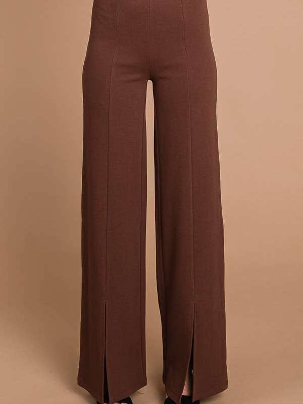 Culture Code - Vente Pantalon – femme - CJP1810 - PANTALON LARGE À FENTE FRONTALE ET TAILLE HAUTE11