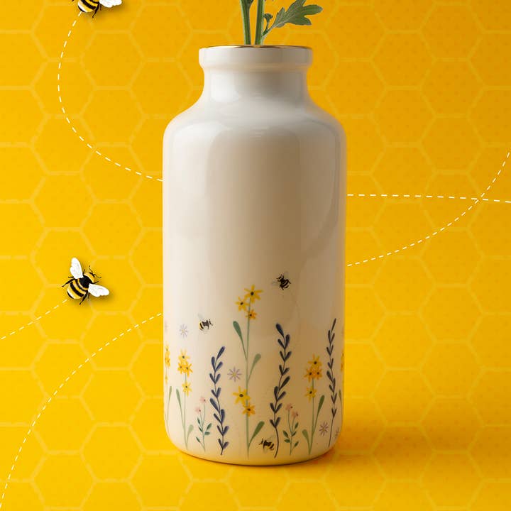 Vaso a bottiglia in ceramica con motivo floreale The Beekeeper, in confezione regalo per la vendita all'ingrosso da parte di CGB Giftware