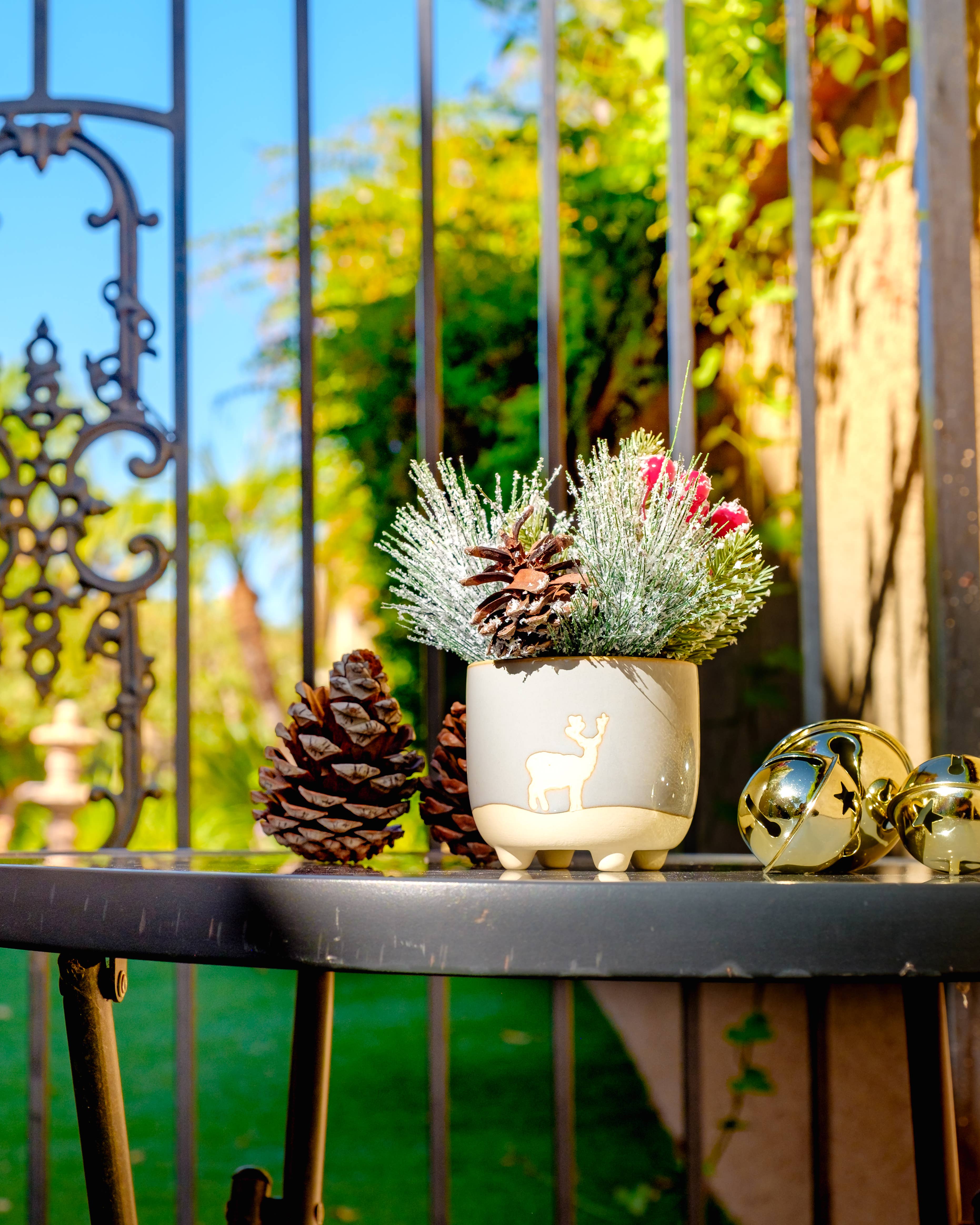 Flora Bunda Inc - Wholesale Christmas Decoration - Winter Pine & Berry Arrangement in Deer Ceramic Pot2