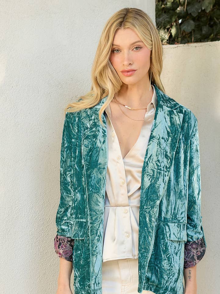 60783 Blazer de Manga Laminada Veludo por atacado de Mystree