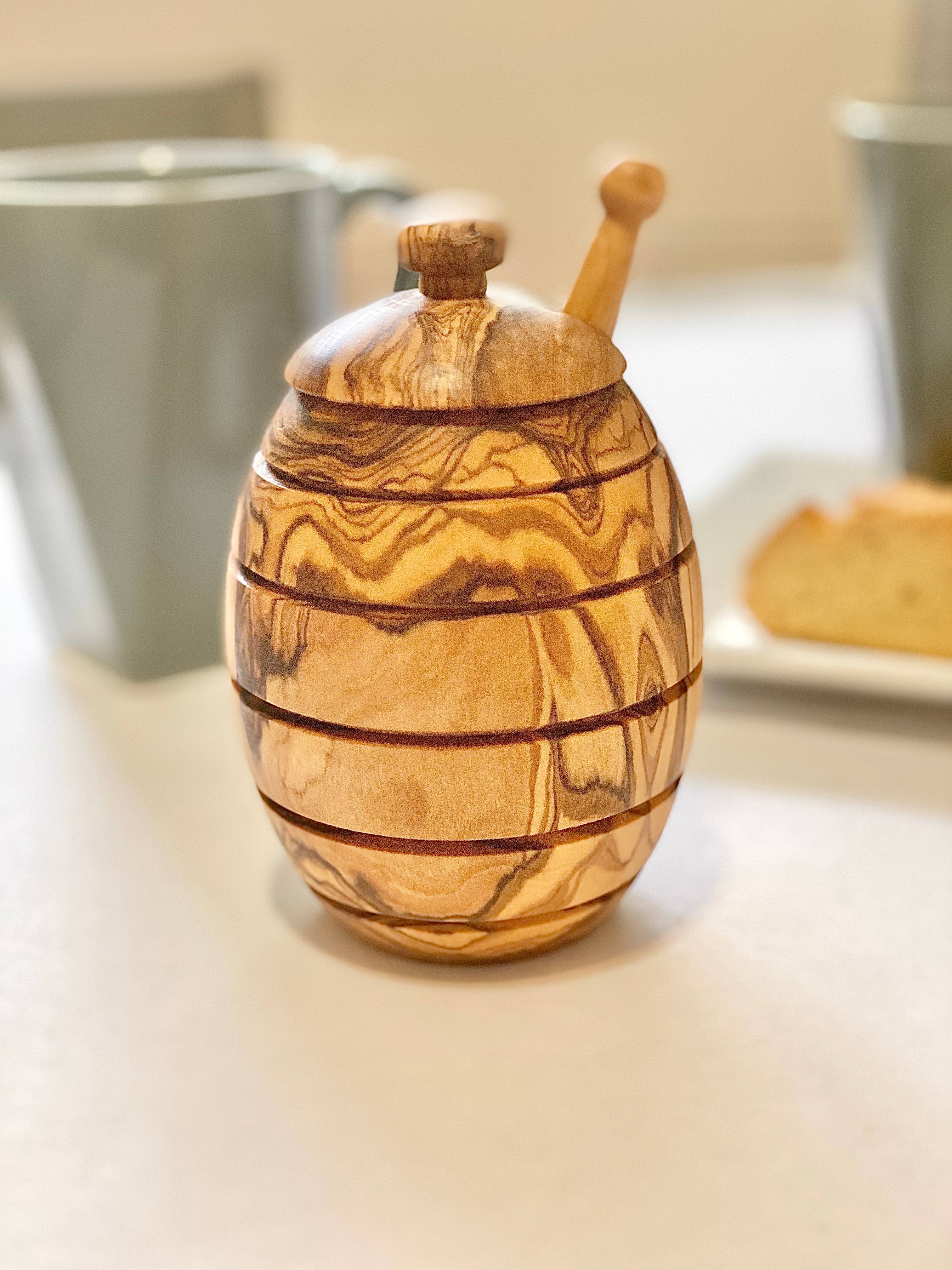Natural OliveWood - Vente Pots de miel - Pot à miel en bois d’olivier avec cuillère doseuse2