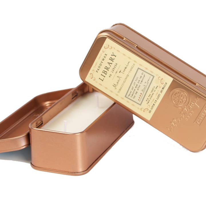 Paddywax Library Two Wick Travel Tin - Mark Twain for wholesale by Designworks Collective