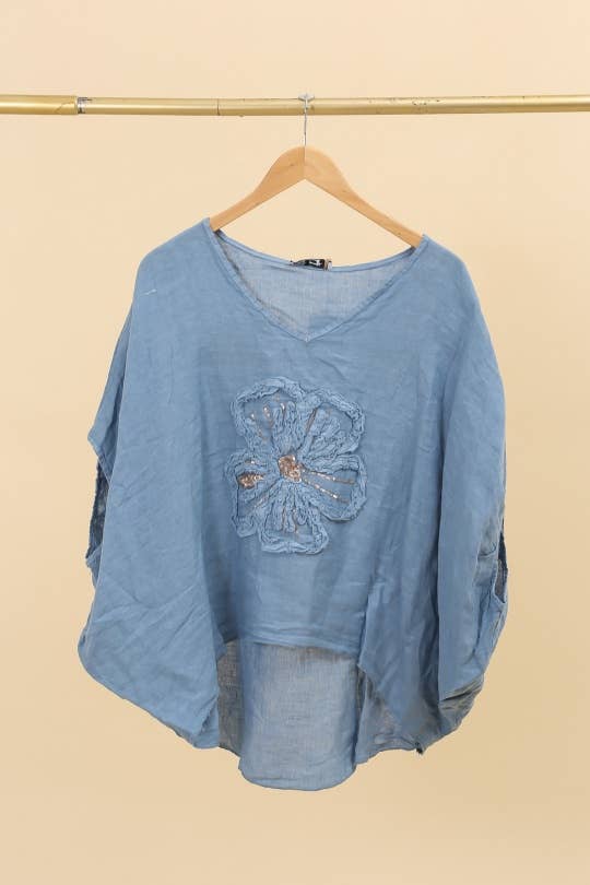 LÉA & LUC – Túnica - Mulher por atacado – Blusa com flor em linho 100% REF. 112095