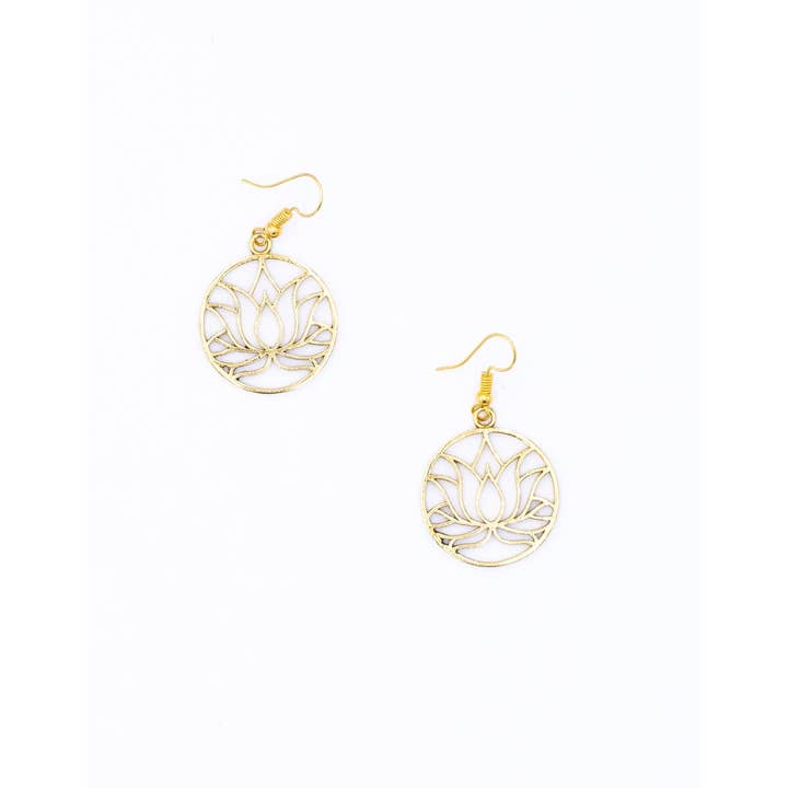 yellow gold SPE0059 - Lotus Flower Earrings for wholesale on Faire