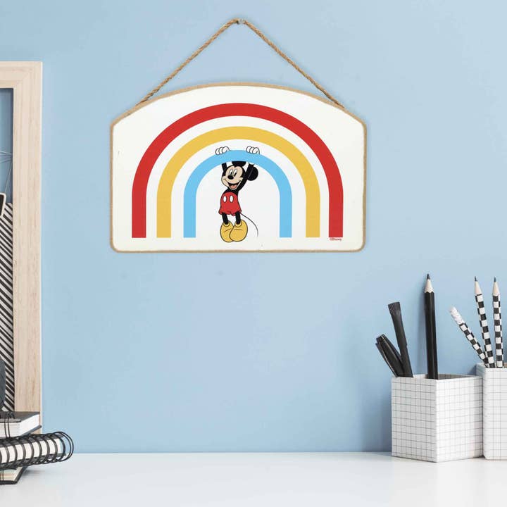 Open Road Brands, LLC - Wholesale Wall Accent - Disney Mickey Mouse Rainbow Hanging Wood Wall Decor