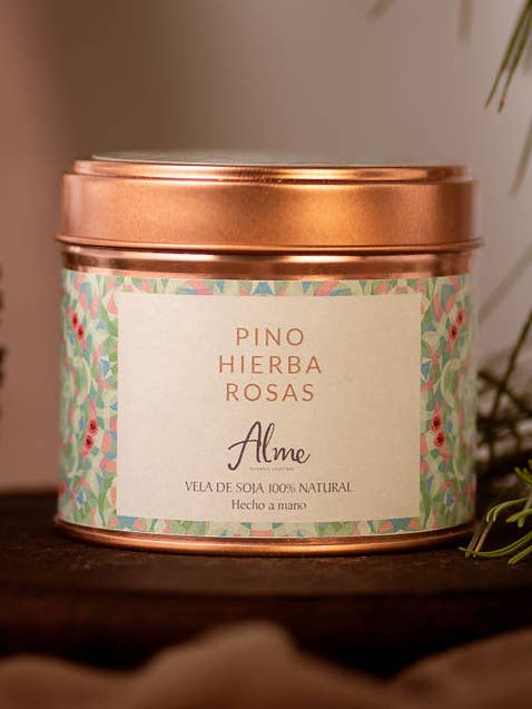 Vela de soja pino, hierba y rosas. Mecha de madera para venta al por mayor de Alme Organic