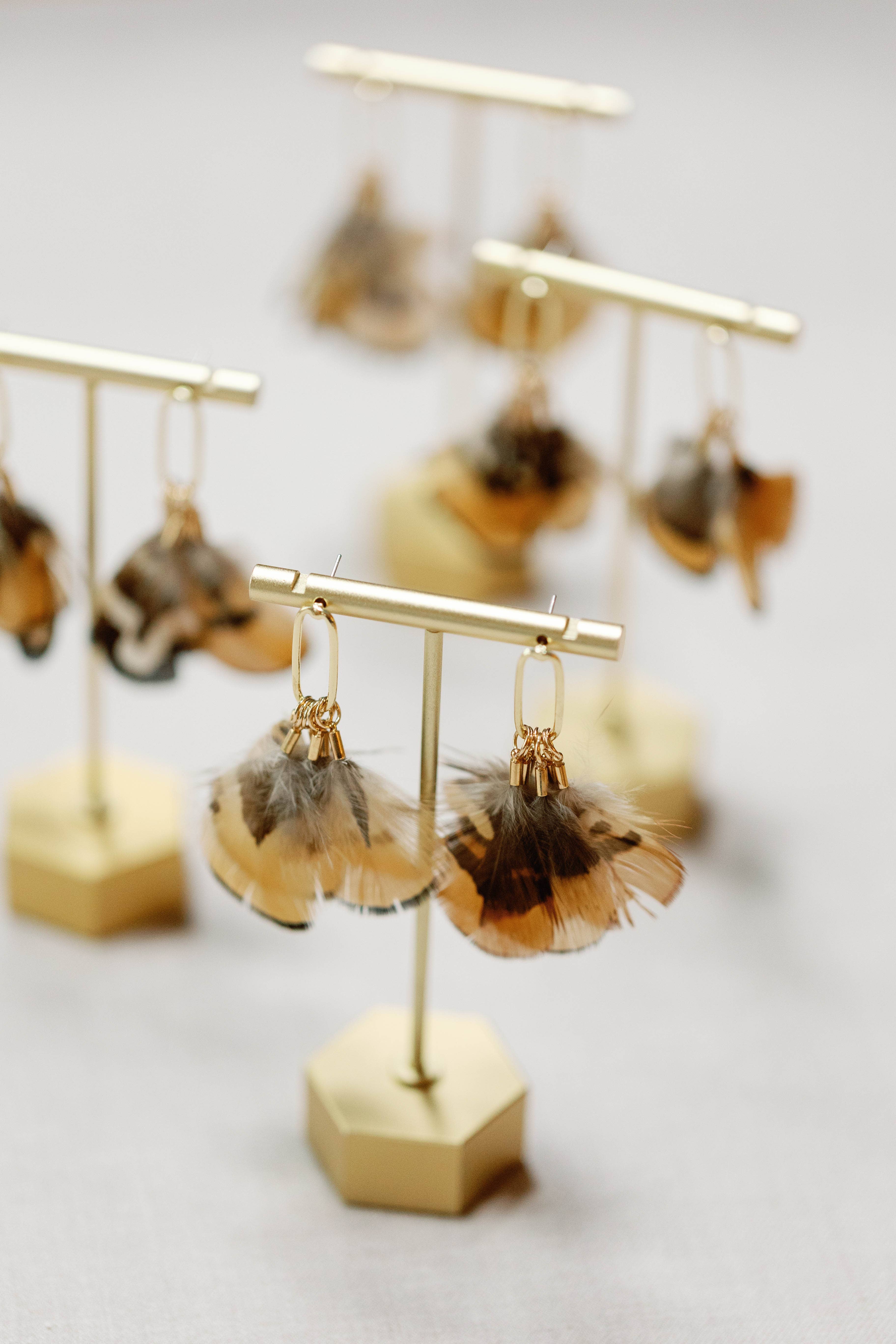 Wholesale Quail Feather Statement Tassel Earrings for your store Faire