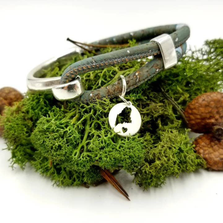 Gem Lounge Jewelry - Vendita all'ingrosso Braccialetto con ciondolo/pendente - Bracciale in sughero con charm in argento sterling Maine Circle