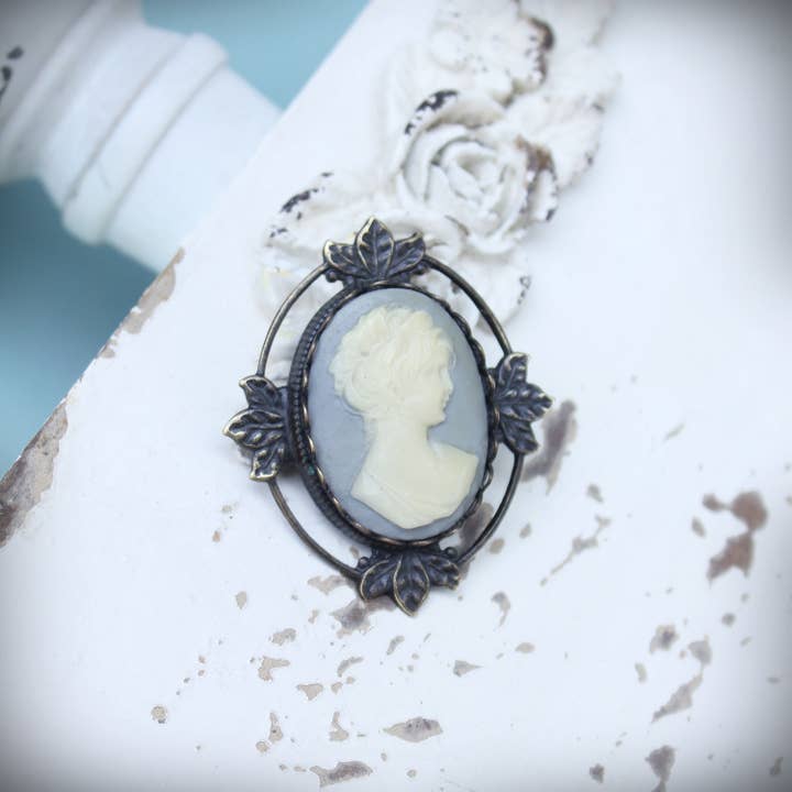 Circa 1890 - Wholesale Brooch - Vintage French Blue Cameo Brooch Pendant
