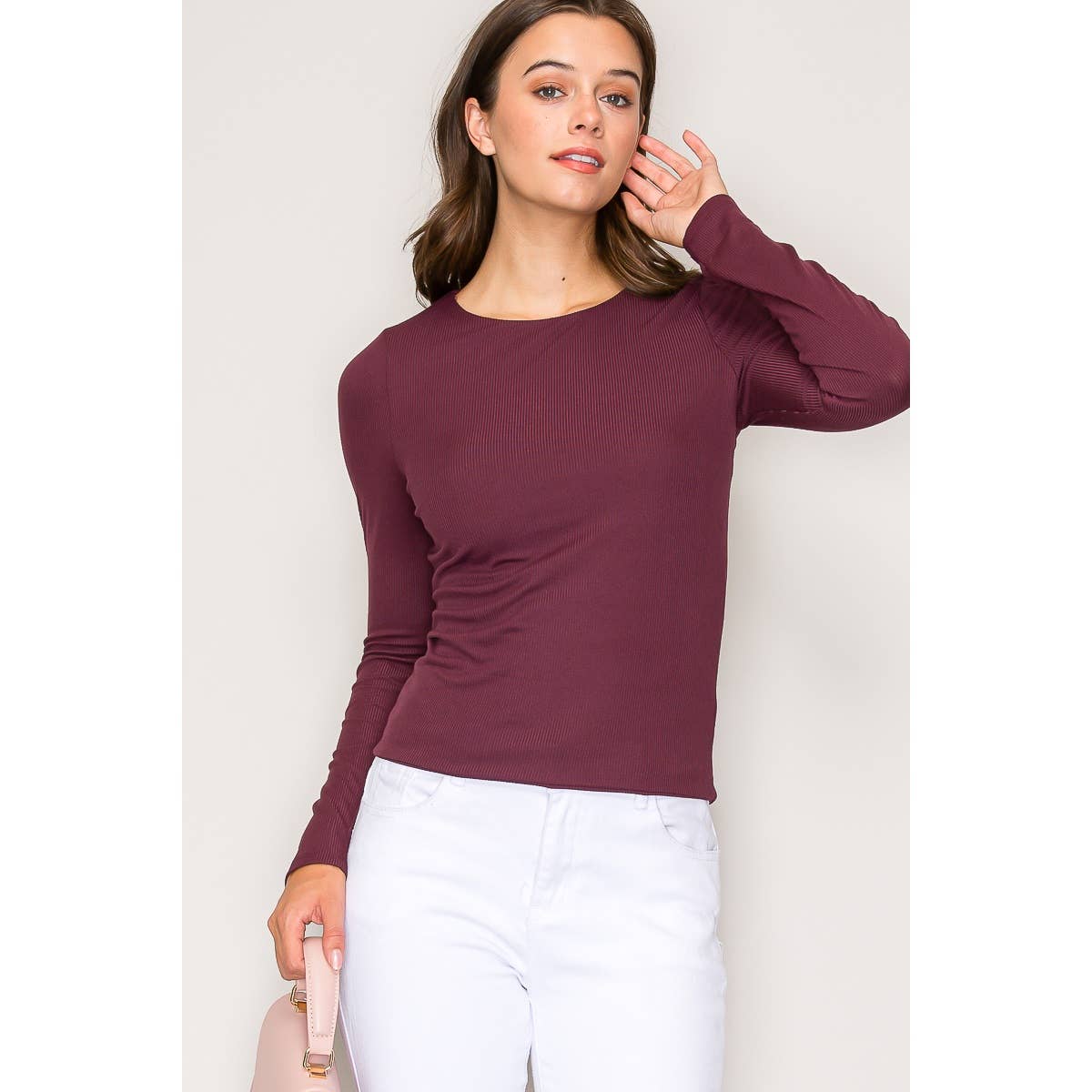Popular 21 – wholesale Knit top – Women's – Double Layer Crew Neck Long Sleeve Rib Knit Top15