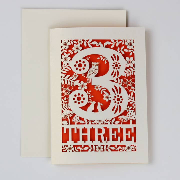 Three Third Birthday A6 Laser Cut Card for wholesale by pogofandango
