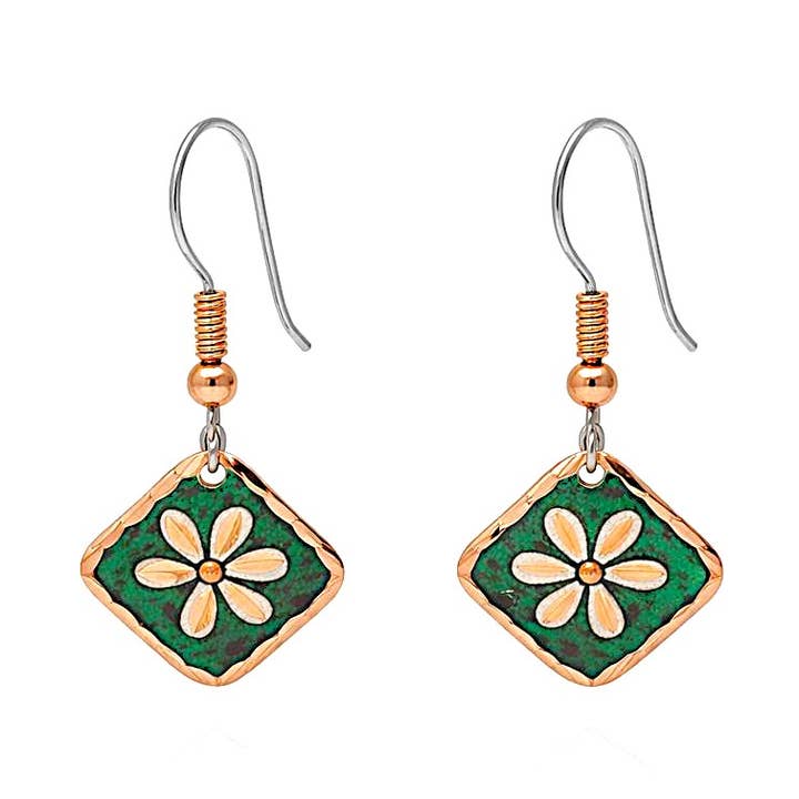 F 56 Dainty square Emerald green Flower Earrings for wholesale by COPPER ARTS INC.