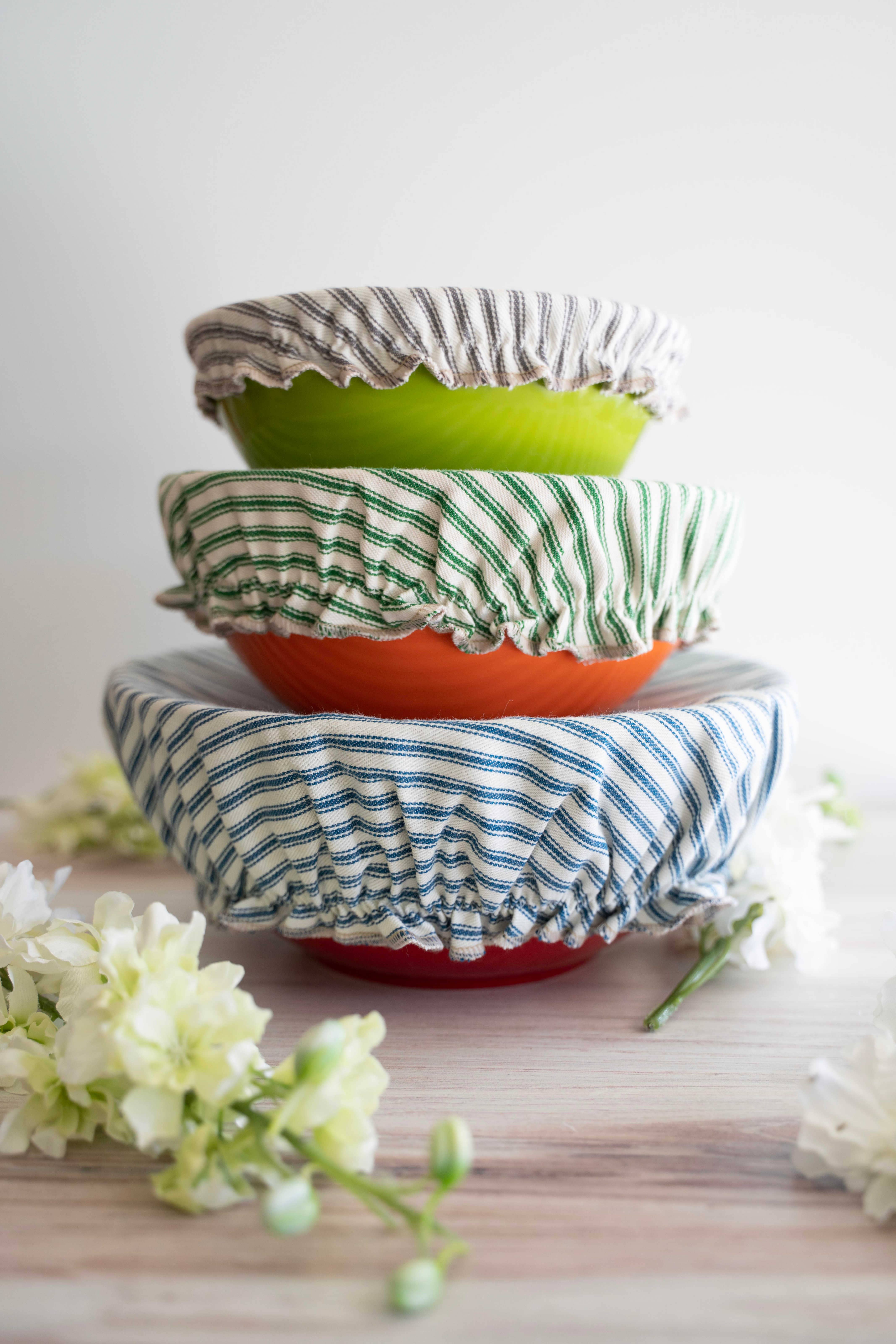 Dot and Army - Wholesale Food Storage Wrap/Bag - Ticking Stripes Reusable Bowl Covers, set of three2