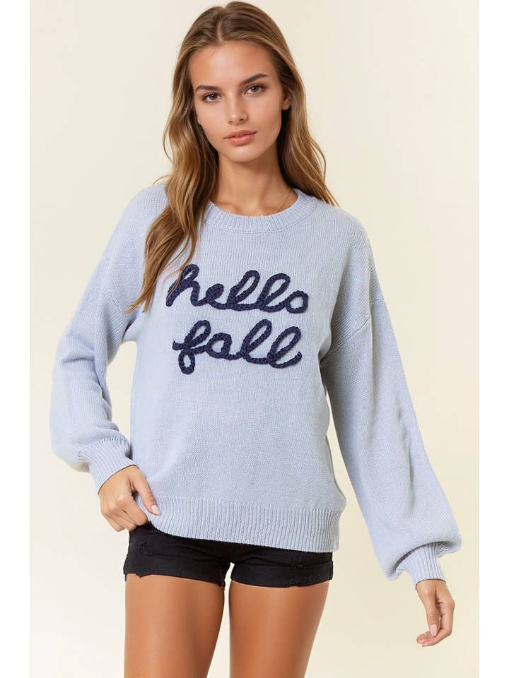 Doe and Rae - Wholesale Knit Sweater - Women's - HELLO FALL Letter Embroidered Oversize Sweater - 43995T-26
