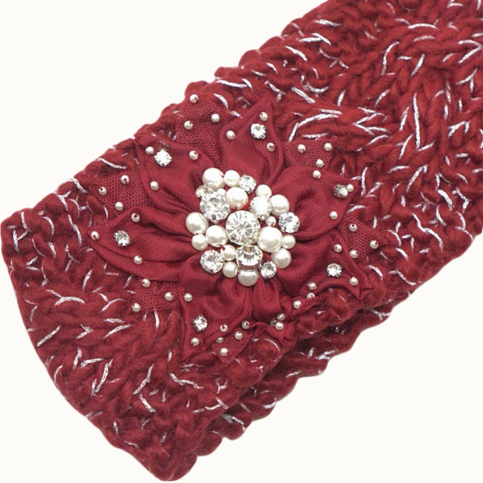 Olive & Pique – Engroshandel Pandebånd - Dame – Floral BejewelBling Glitz Knit Metallic-Lurex hovedindpakning1