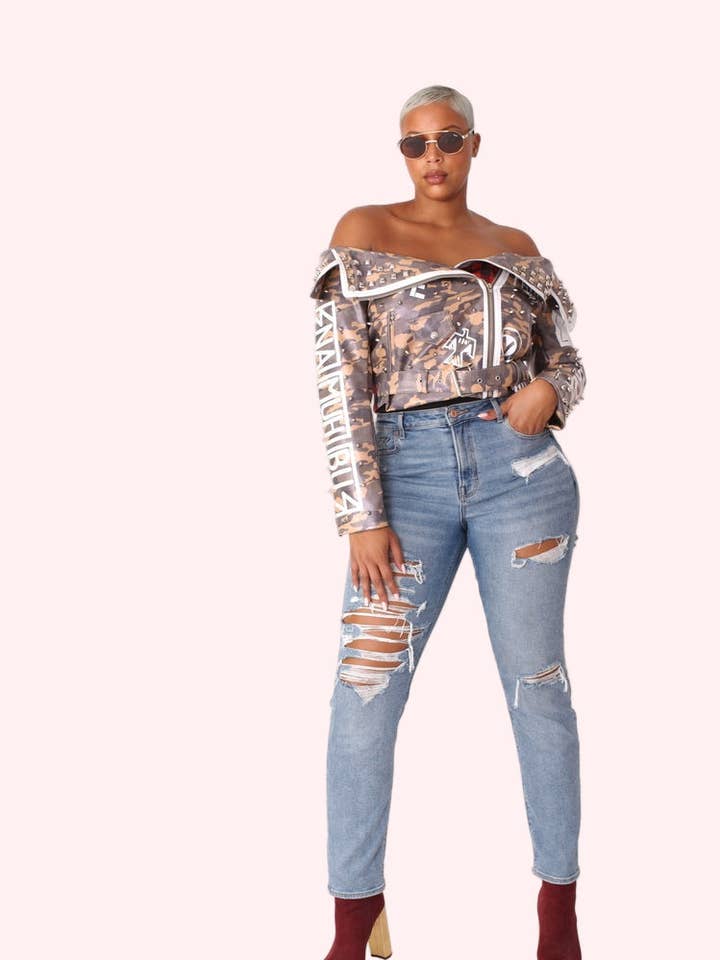 Leather Camo Jacket -81939 for wholesale by For Her NYC