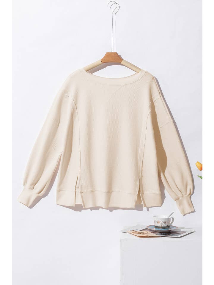 PRETTY BASH - Wholesale Knit Top - Women's - Waffle knit Bishop Sleeve Side Split Top7