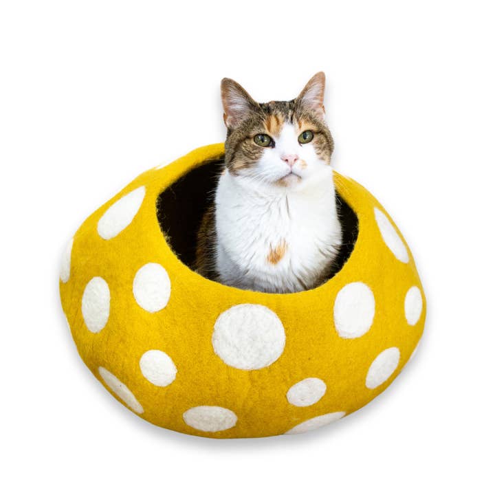 Cueva para Gatos de Lana Afieltrada AMARILLO ORO SETA Cueva Ecológica para Gatitos para venta al por mayor de Friendsheep